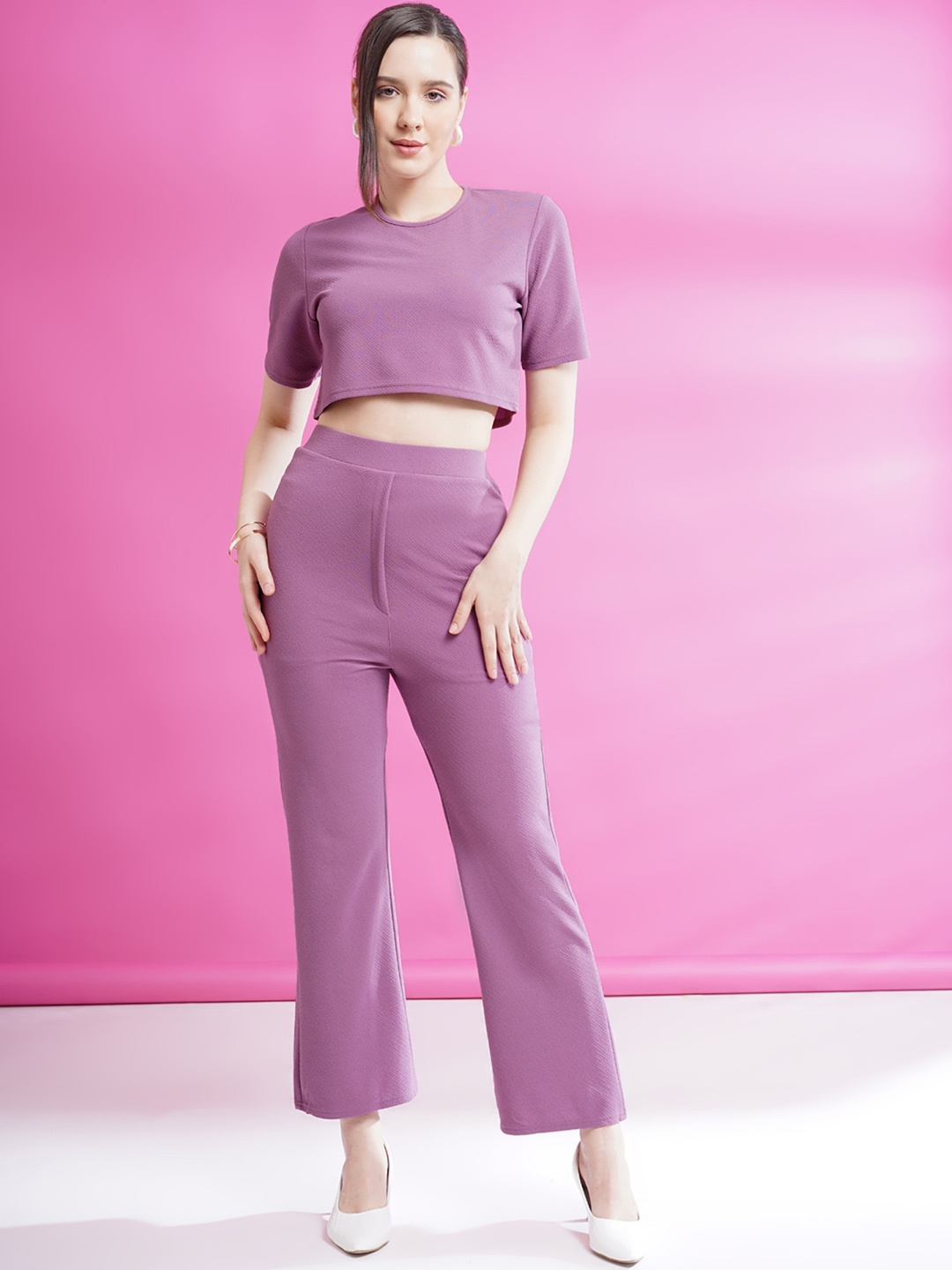 

WESTHOOD Round Neck T-shirt &Trousers Co-Ords, Purple