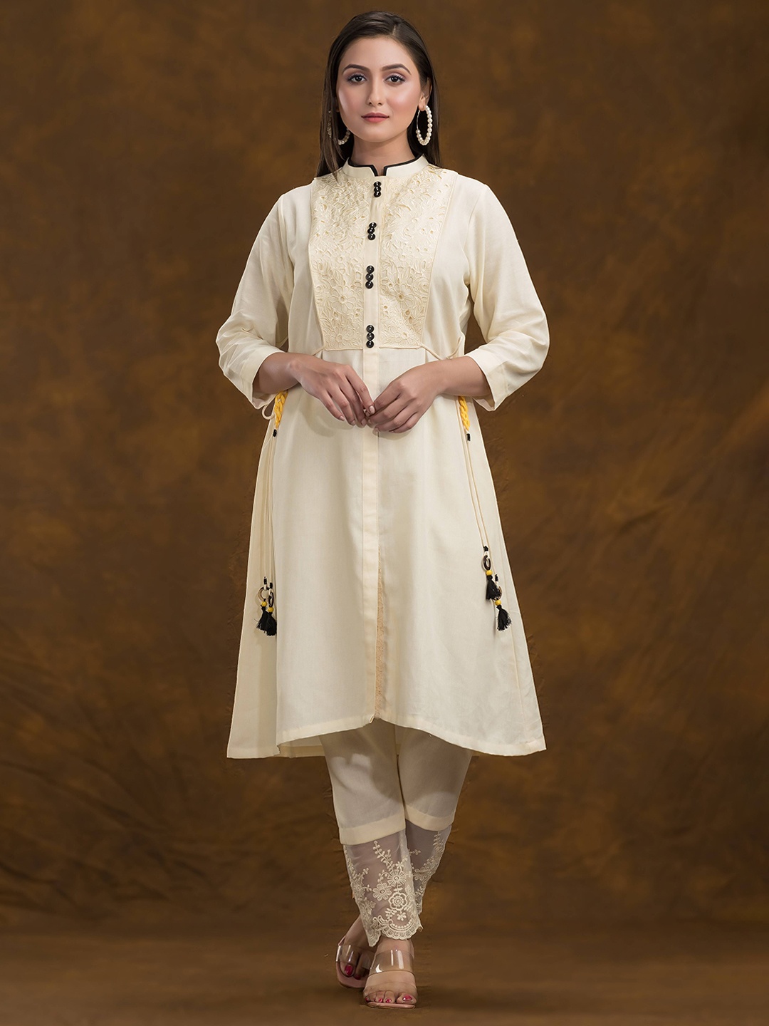 

SACRED SUTA Embroidered Regular Pure Cotton A-Line Kurta with Trousers, White