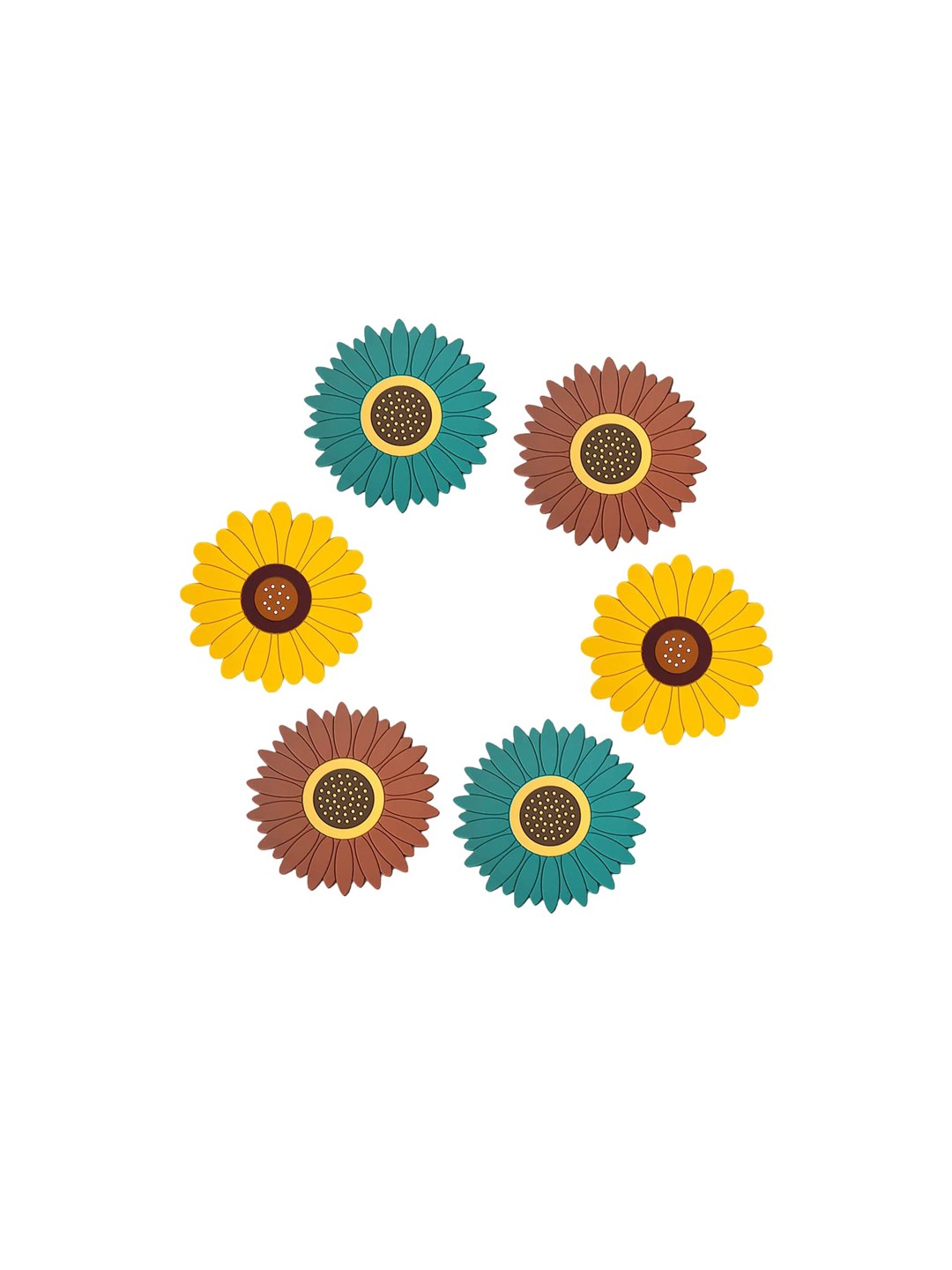 

P-Plus International Yellow & Brown 6 Pieces Sunflower Coasters