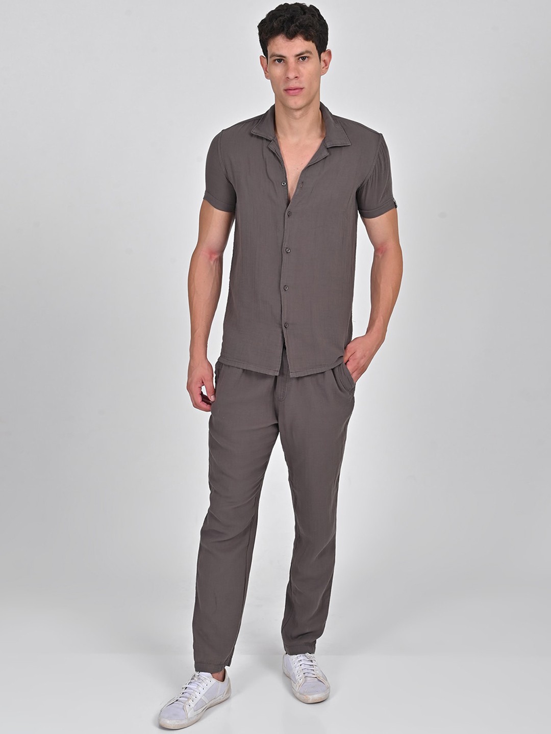 

POE Pure Cotton Shirt With Trousers Co-Ords, Olive