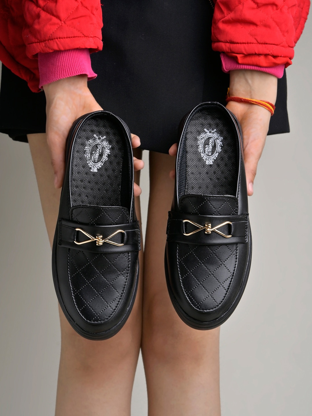 

Shoetopia Girls Buckle Detailed Mules, Black