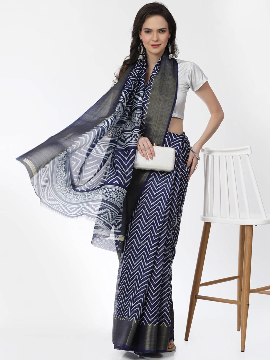 

ISHQY Silk Cotton Saree, Navy blue