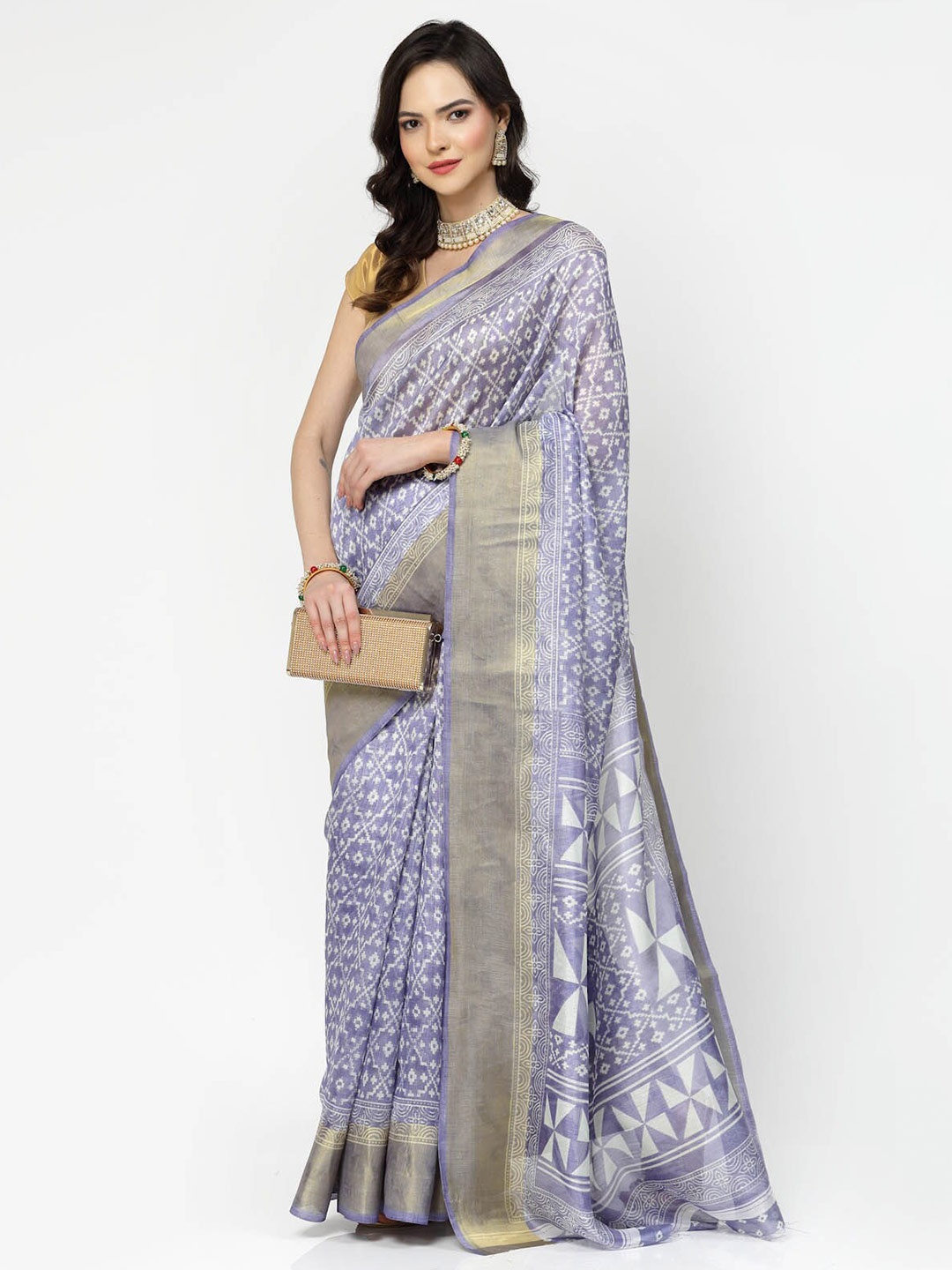 

ISHQY Ethnic Motifs Silk Cotton Saree, Blue