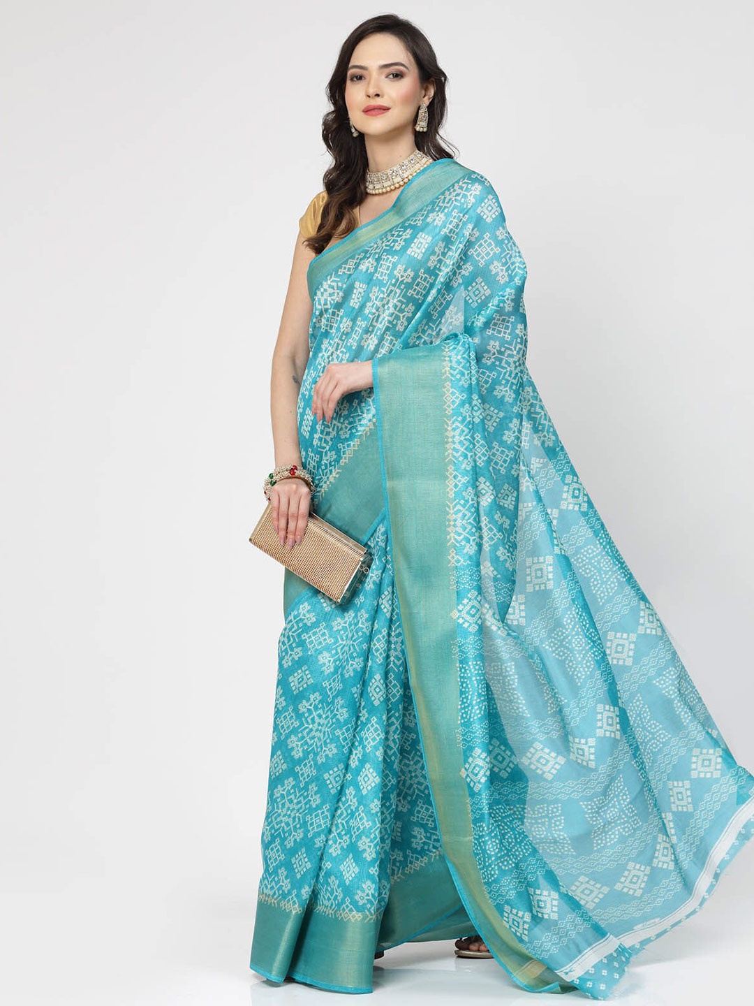 

ISHQY Ethnic Motifs Silk Cotton Saree, Blue