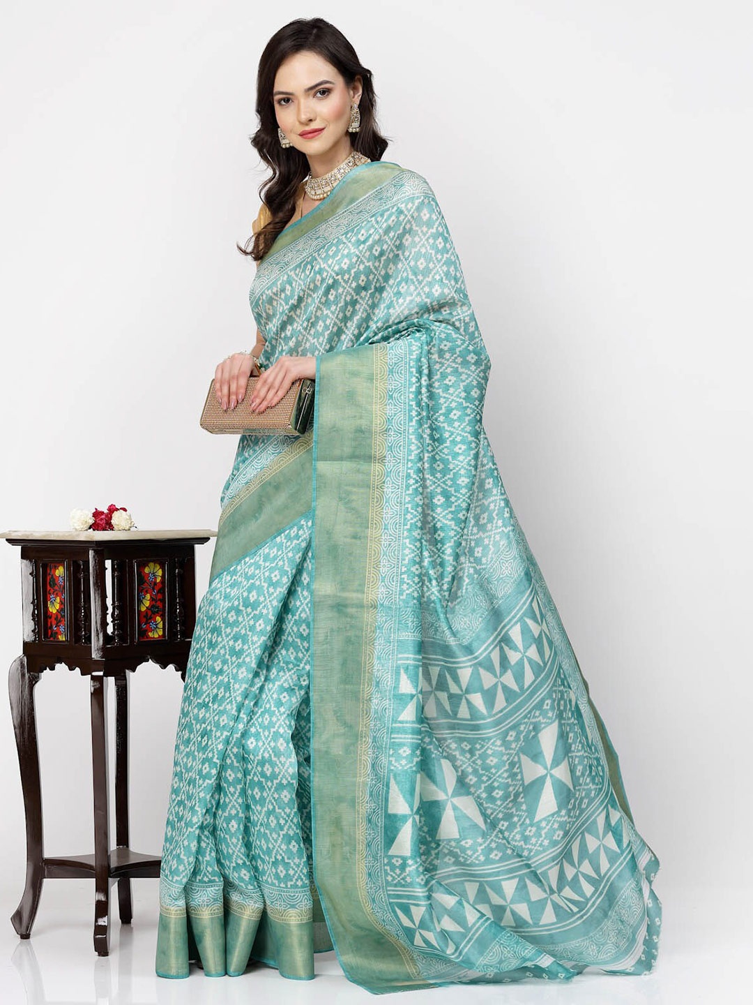 

ISHQY Ethnic Motifs Silk Cotton Saree, Blue