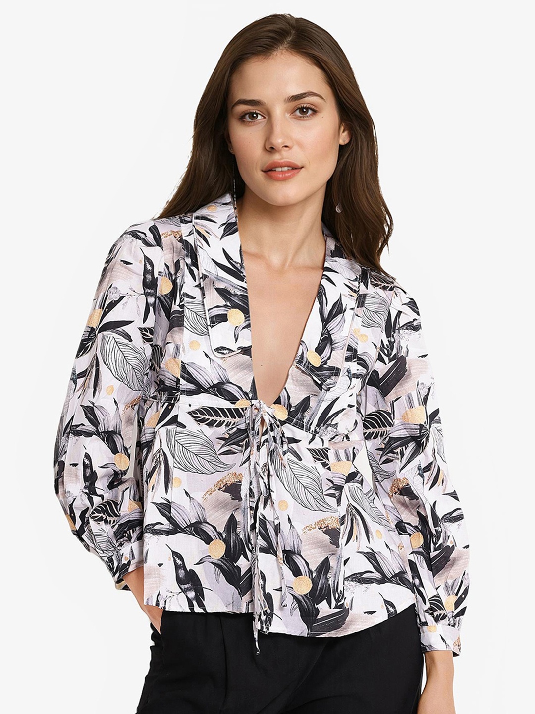 

RAREISM Floral Printed Cotton Top, White