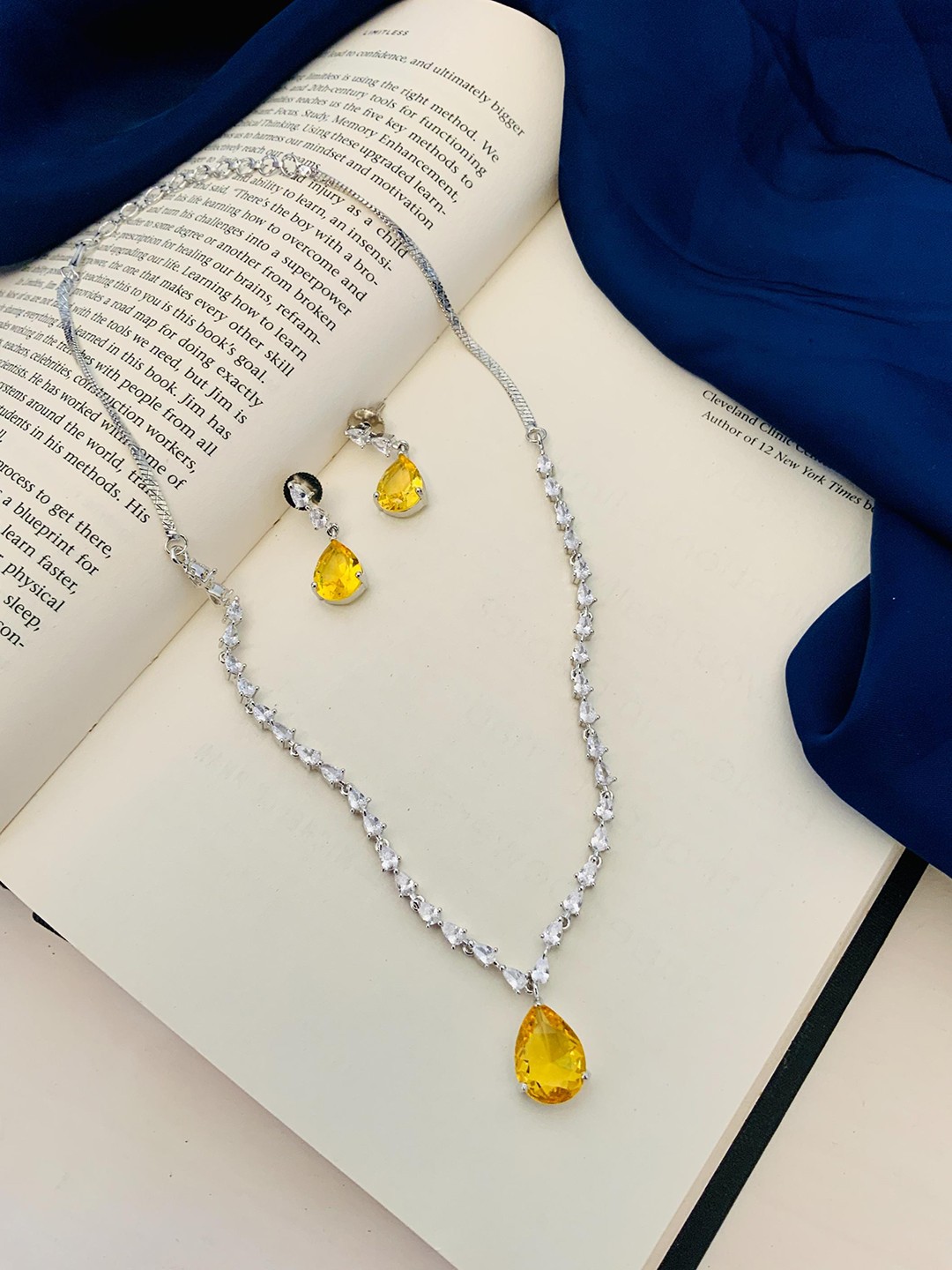 

ABDESIGNS Silver-Plated American Diamond-Studded Jewellery Set