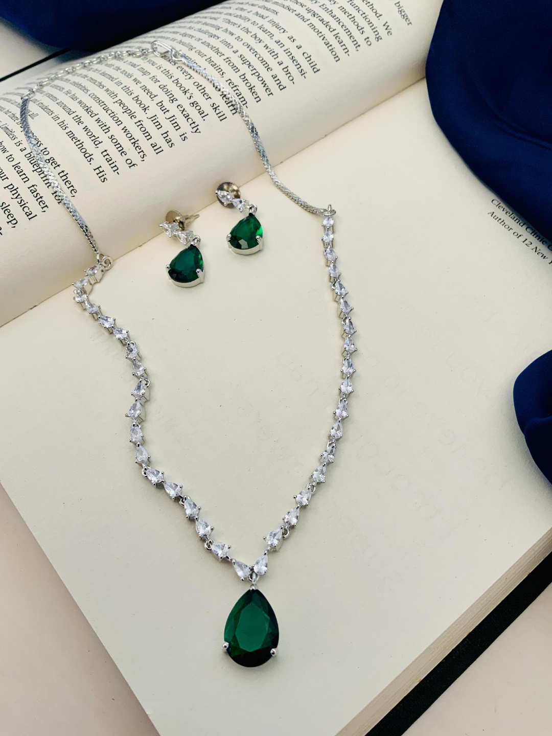 

ABDESIGNS Silver-Plated American Diamond- Studded Jewellery Set