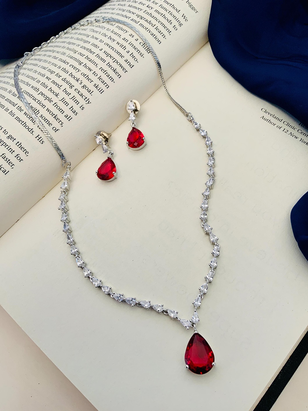 

ABDESIGNS Silver-Plated American Diamond Studded Jewellery Set