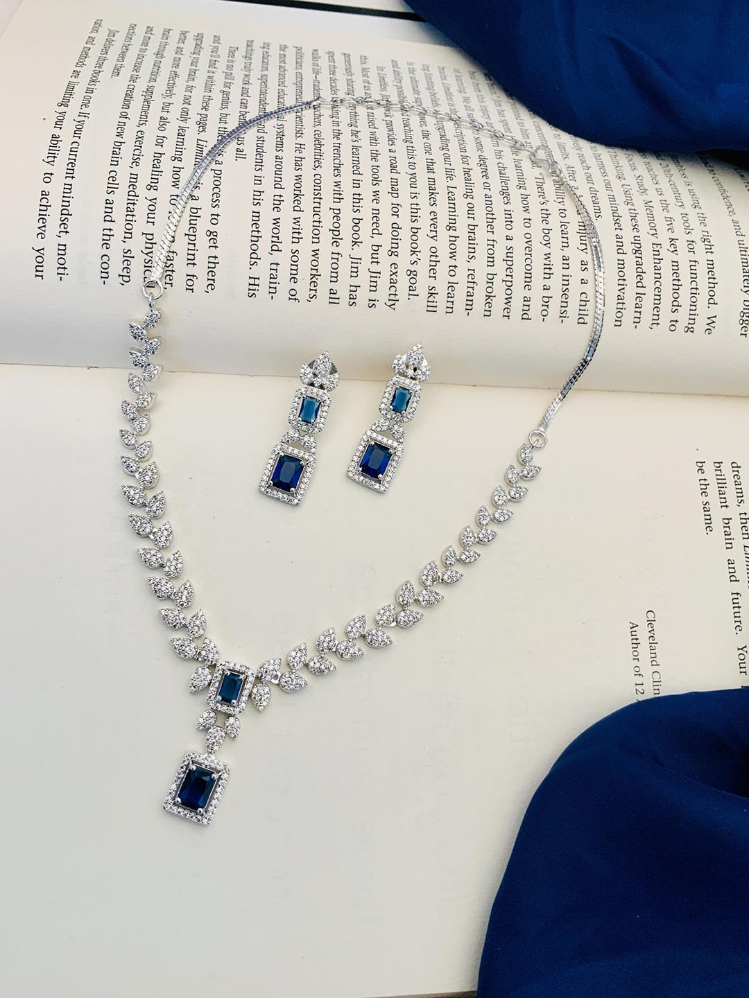 

ABDESIGNS Silver-Plated American Diamond-Studded Jewellery Set