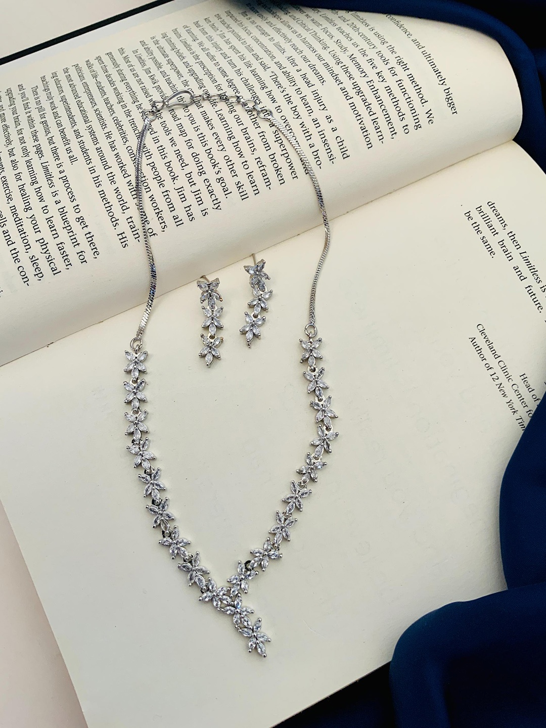 

ABDESIGNS Silver-Plated American Diamond-Studded Brass Jewellery Set