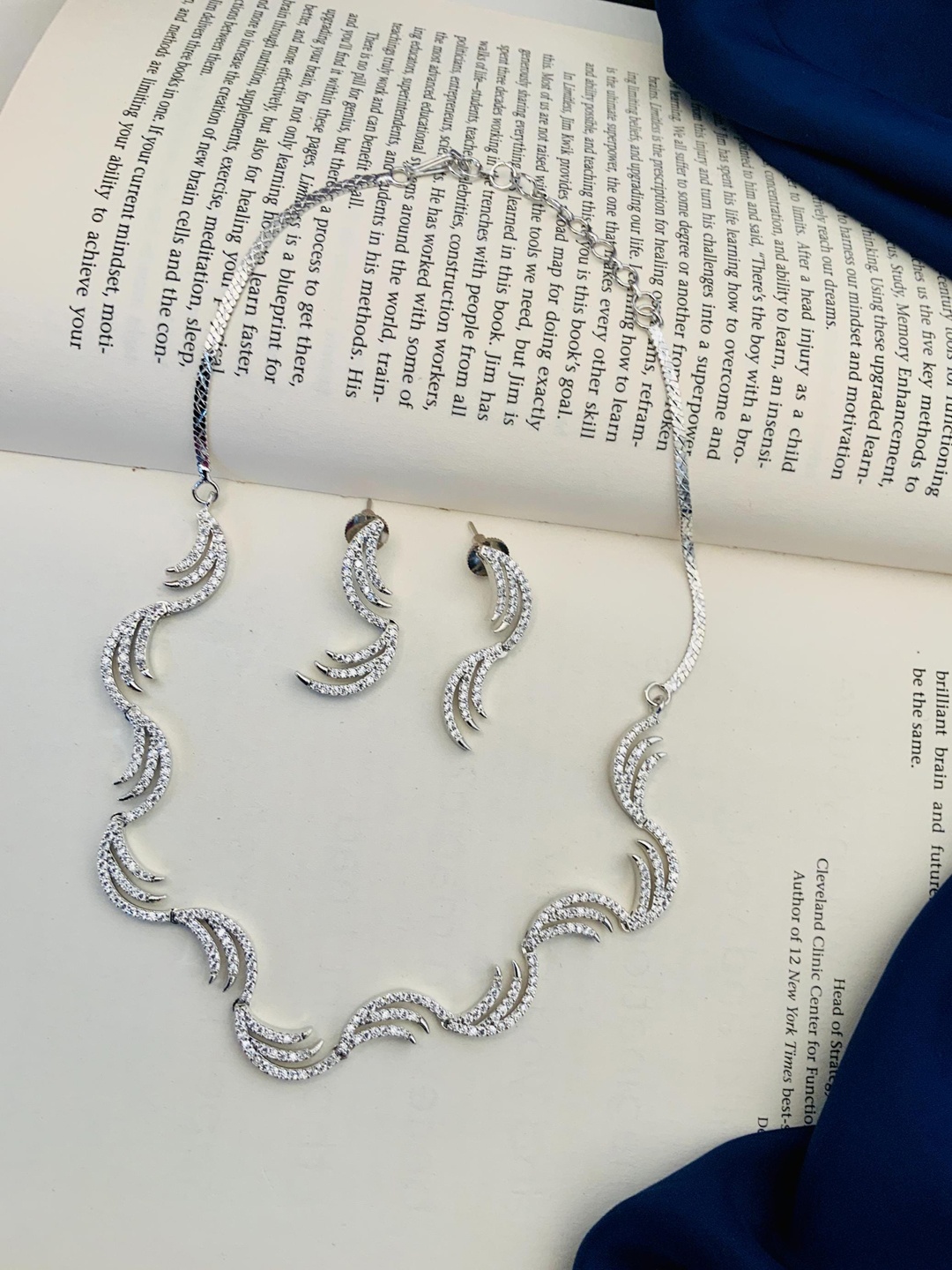 

ABDESIGNS Silver-Plated American Diamond-Studded Jewellery Set