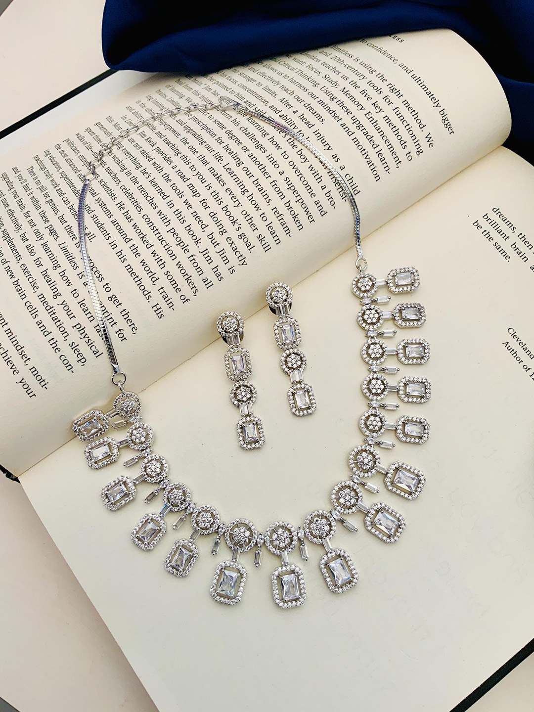 

ABDESIGNS Silver-Plated American Diamond-Studded Jewellery Set