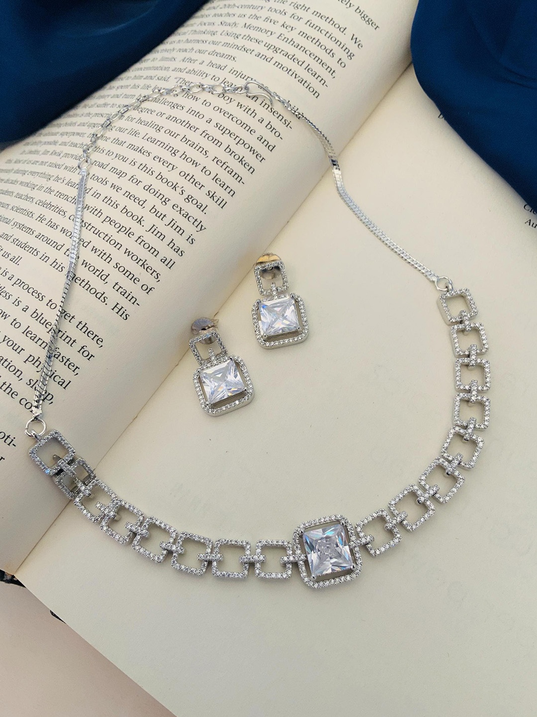 

ABDESIGNS Silver Plated American Diamond Studded Jewellery Set