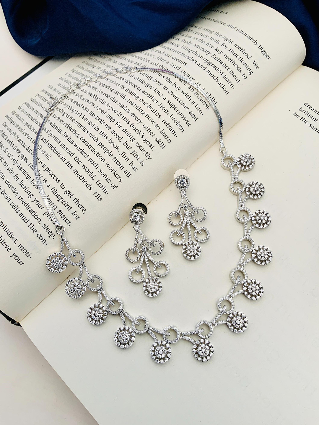 

ABDESIGNS Silver Plated American Diamond Studded Jewellery Set