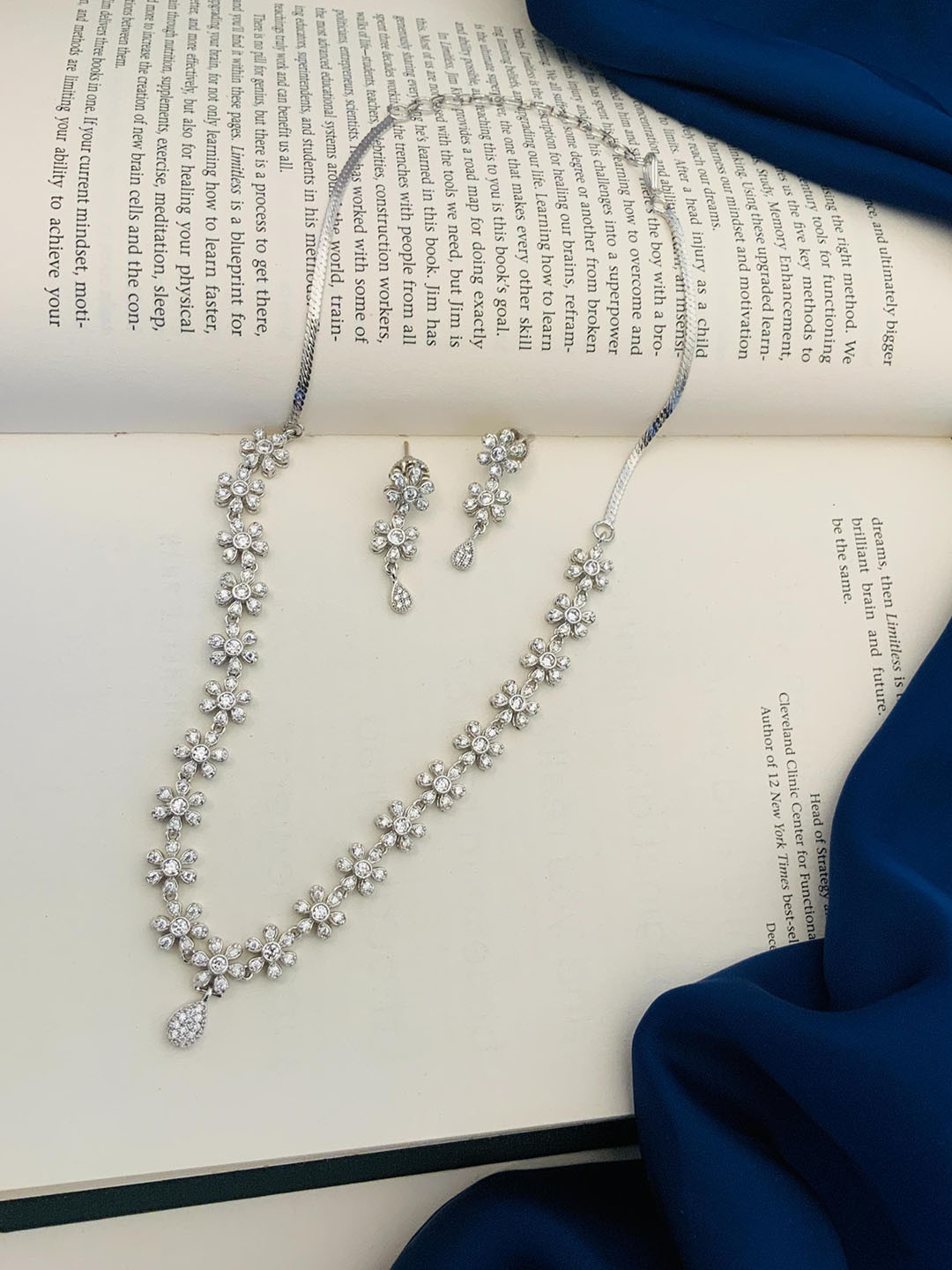 

ABDESIGNS Silver Plated American Diamond Studded Jewellery Set