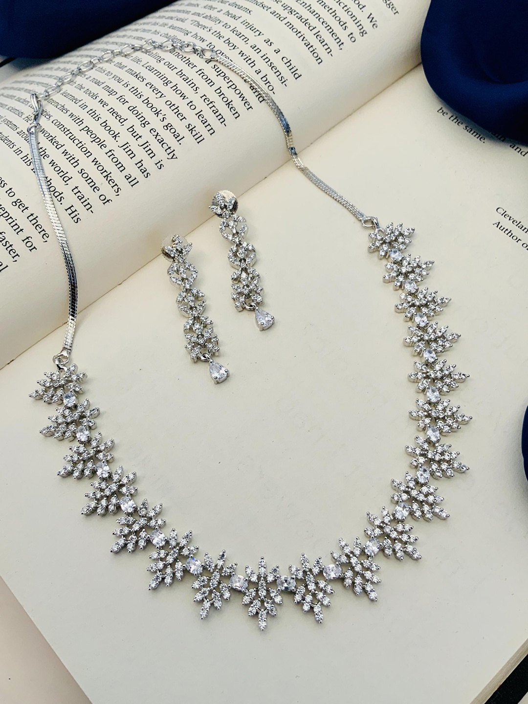 

ABDESIGNS Silver-Plated American Diamond-Studded Jewellery Set