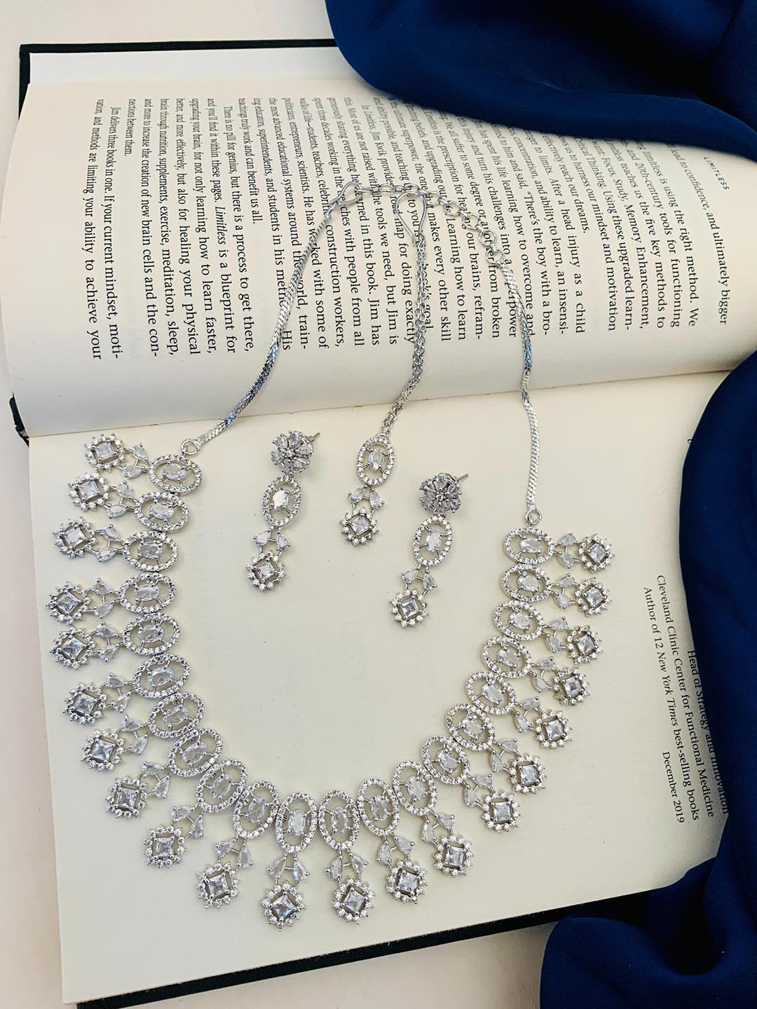

ABDESIGNS Silver Plated American Diamond Studded Jewellery Set