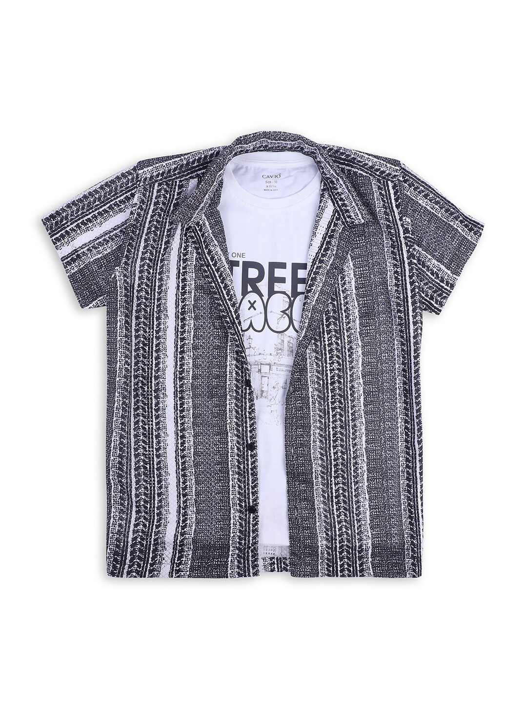 

CAVIO Boys Cotton Printed Casual Shirt & T-Shirt, Grey