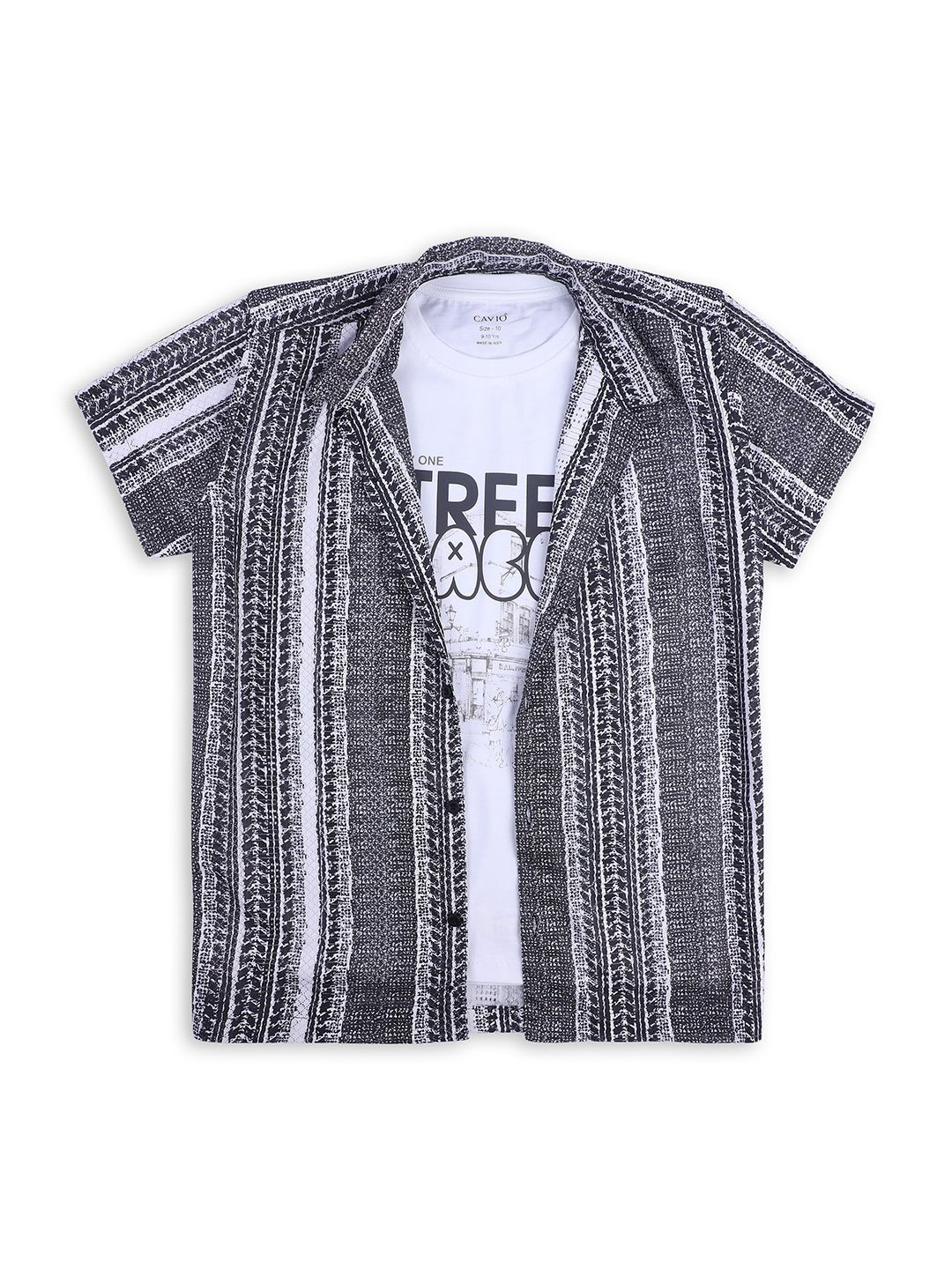 

CAVIO Boys Vertical Stripes Casual Shirt & T-Shirt, Grey