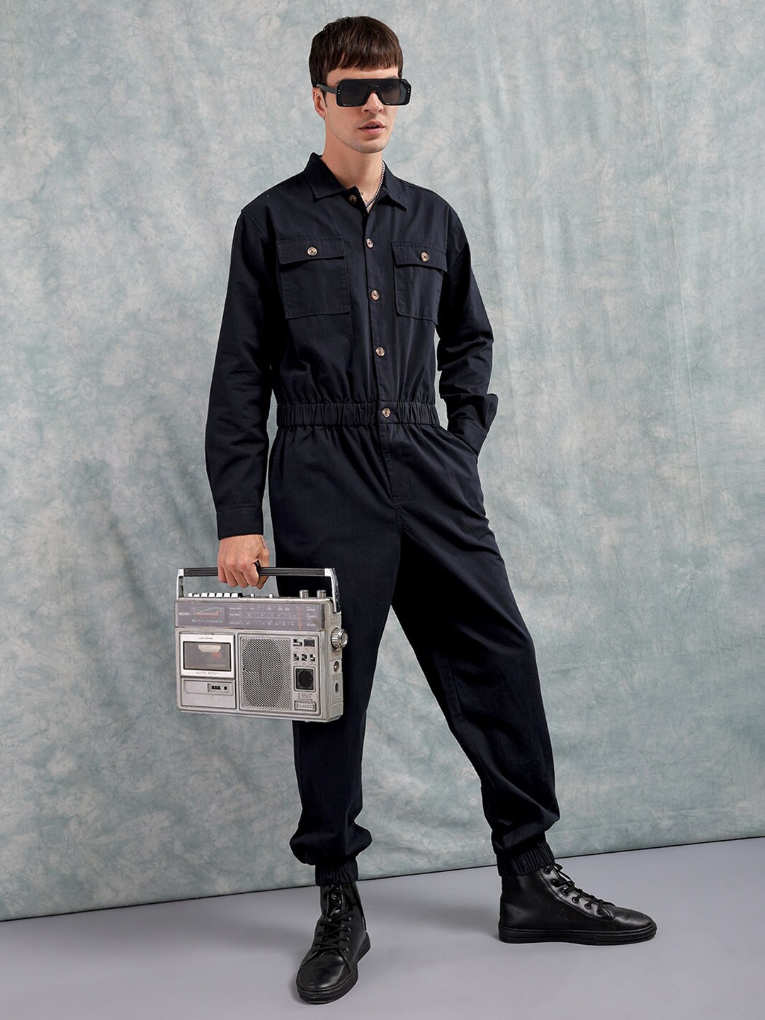 

The Indian Garage Co Cotton Basic Jumpsuit, Navy blue