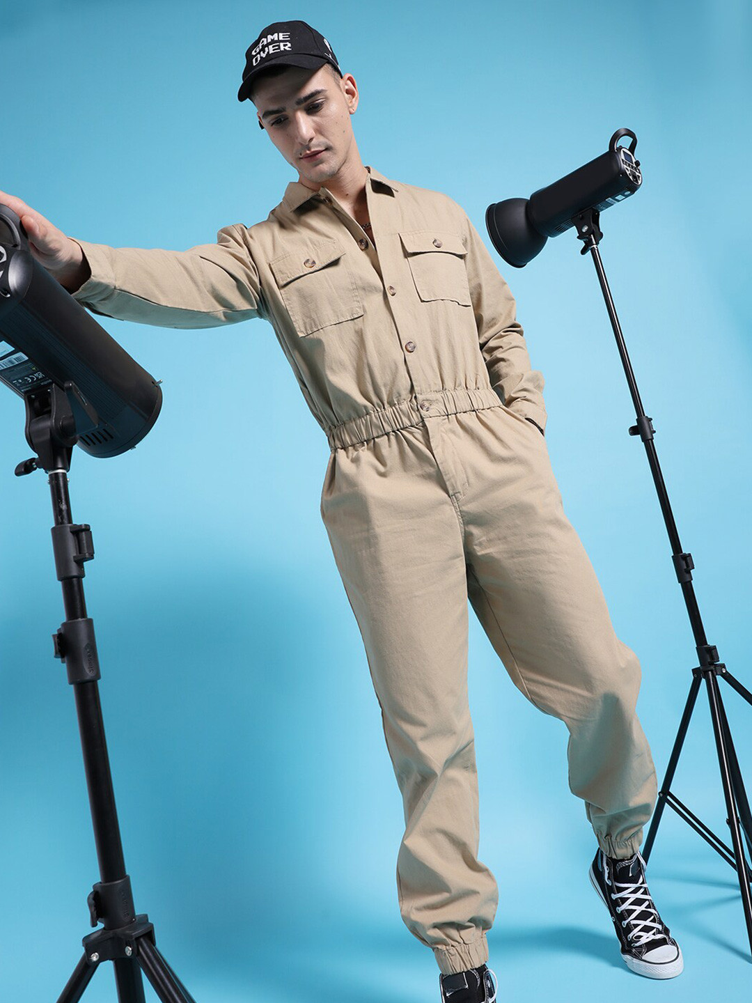 

The Indian Garage Co Cotton Basic Jumpsuit, Khaki
