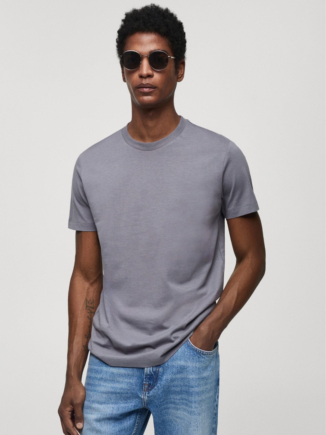 

MANGO MAN Pure Cotton Slim Fit T-shirt, Grey