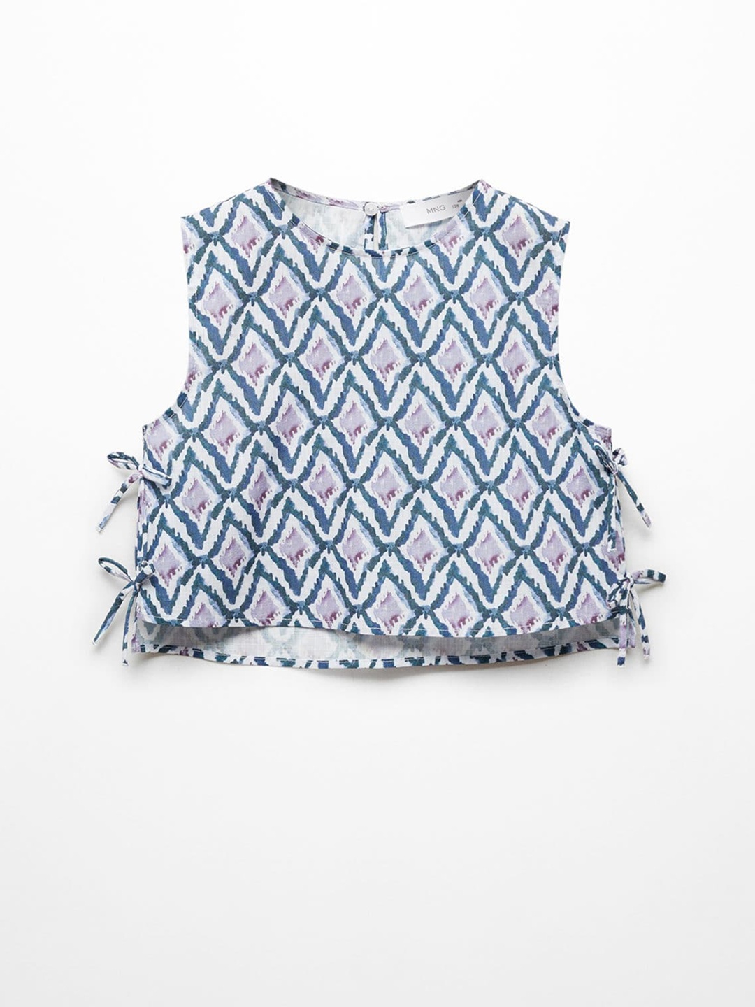 

Mango Kids Girls Dyed Cotton Crop Top with Tie-Ups, Blue