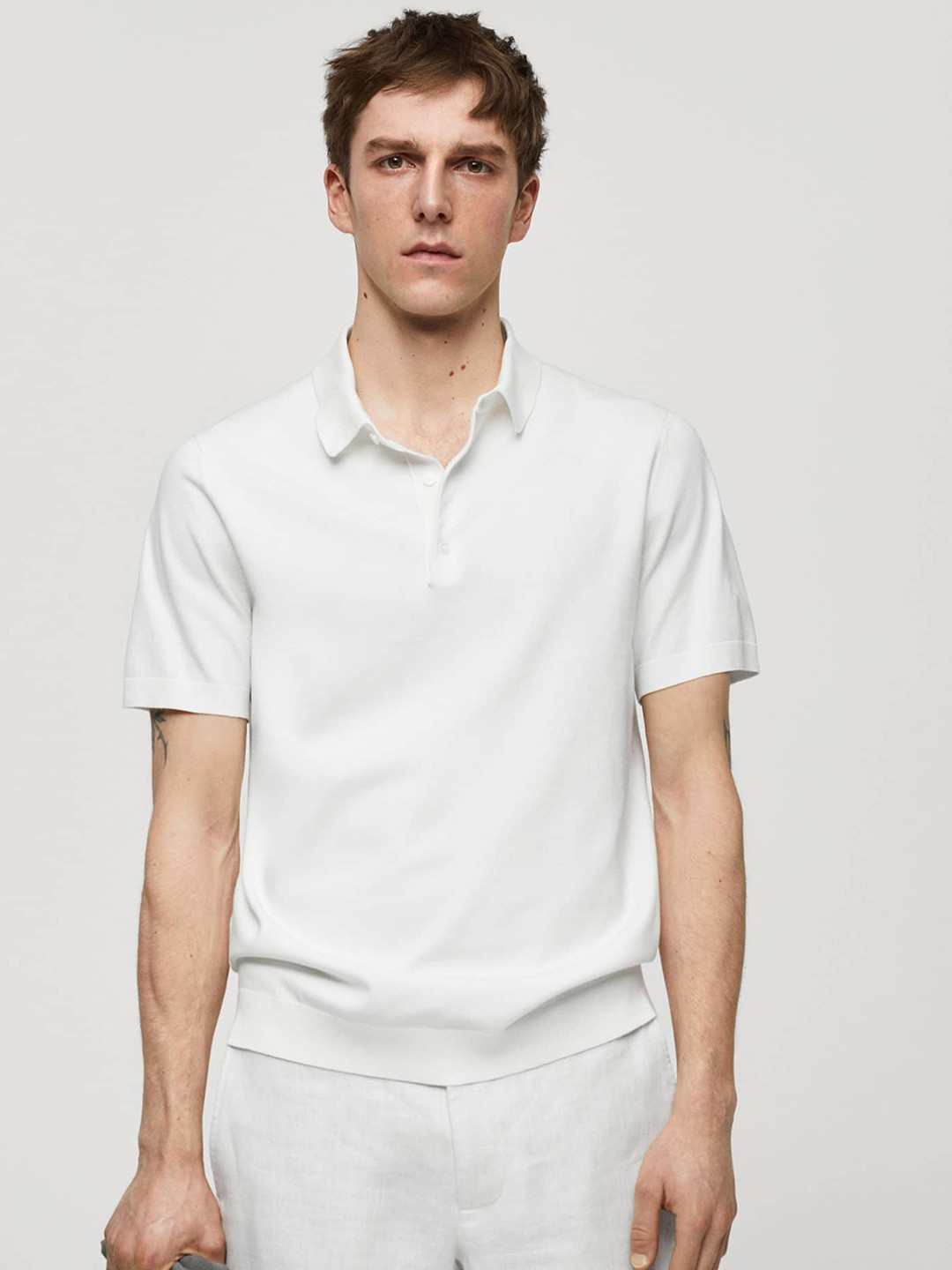 

MANGO MAN Ribbed Polo Collar T-shirt, White