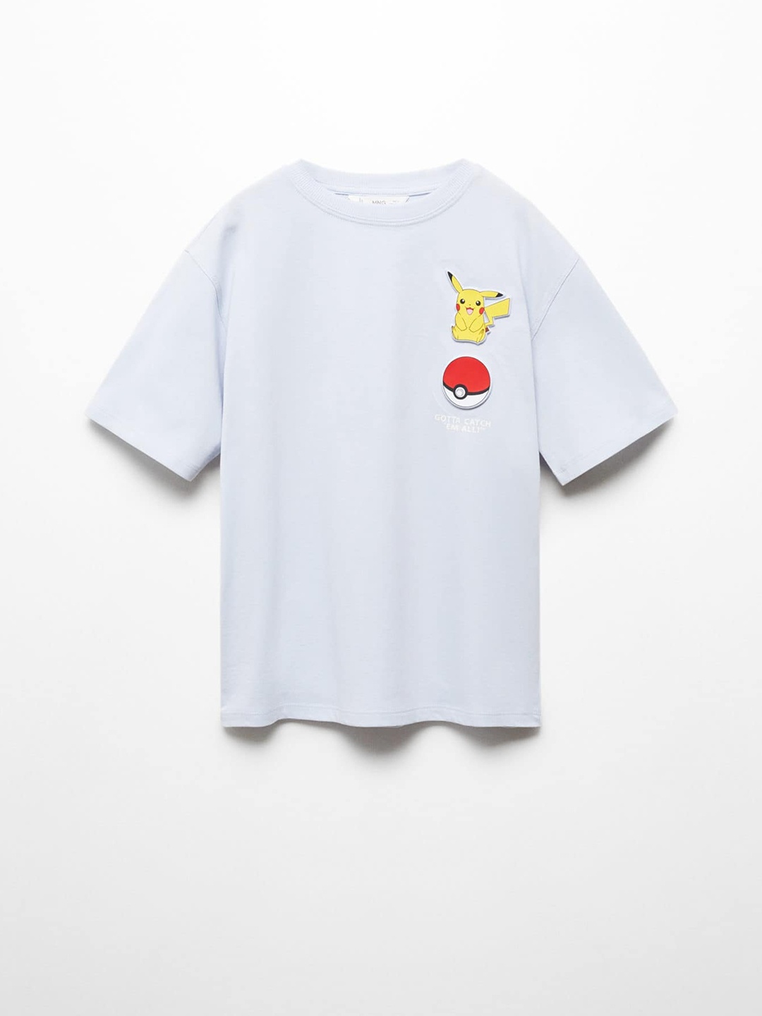 

Mango Kids Boys Pure Cotton Pikachu Applique T-shirt, Blue
