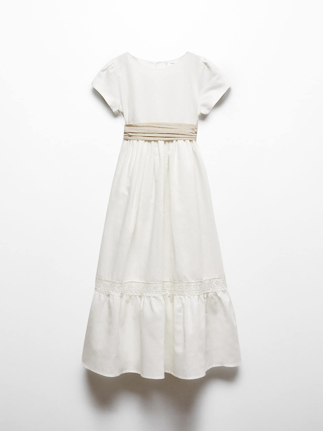 

Mango Kids Girls Linen Cotton A-Line Midi Dress With Belt, White