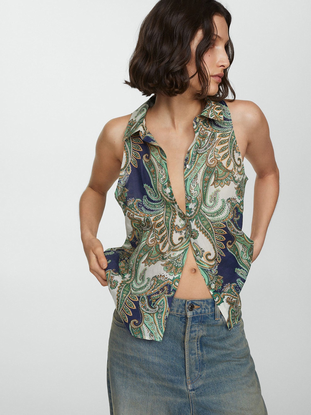 

MANGO Women Paisley Print Casual Shirt, White