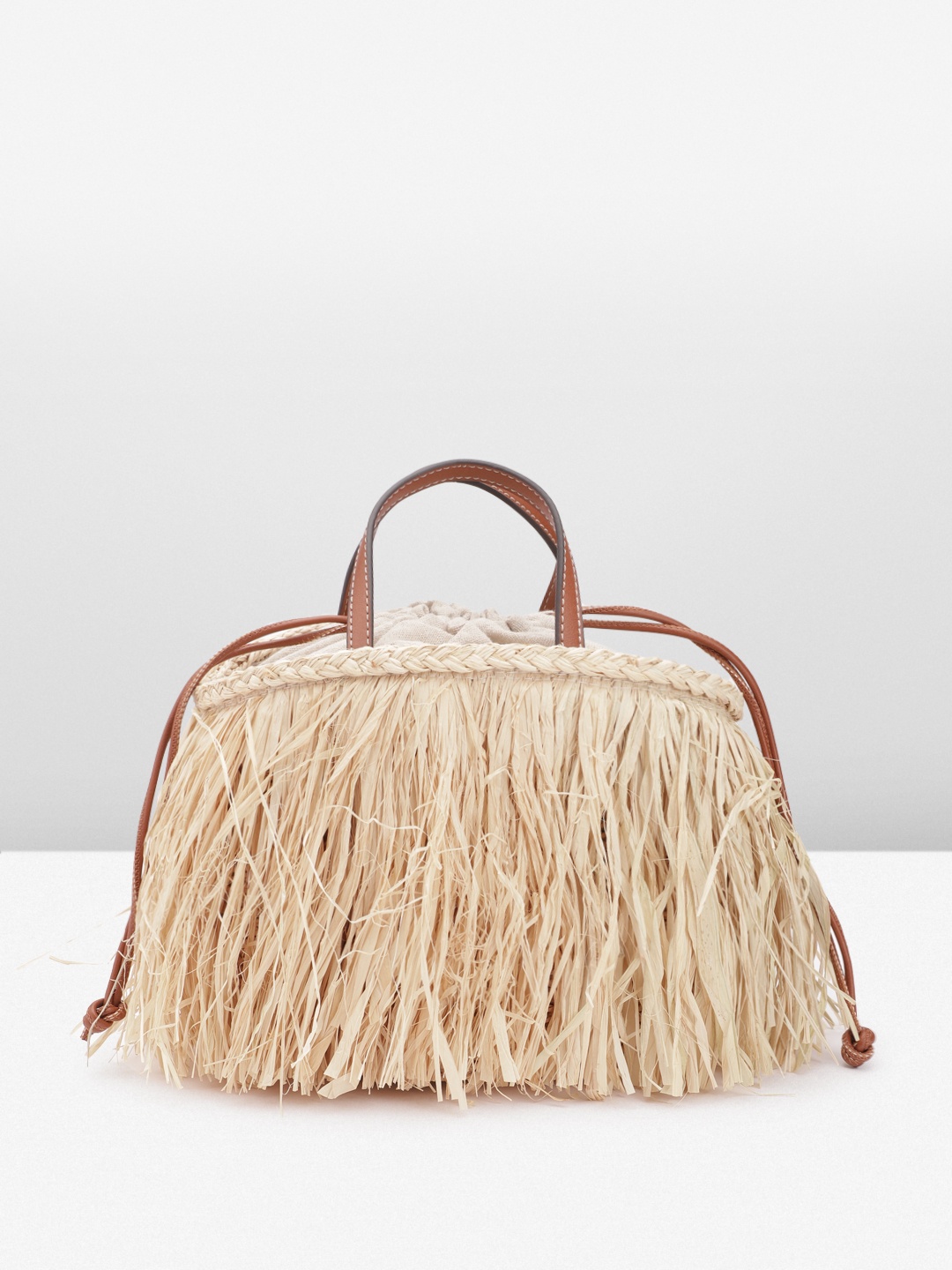 

MANGO Basket Weave Textured Handheld Bag, Beige