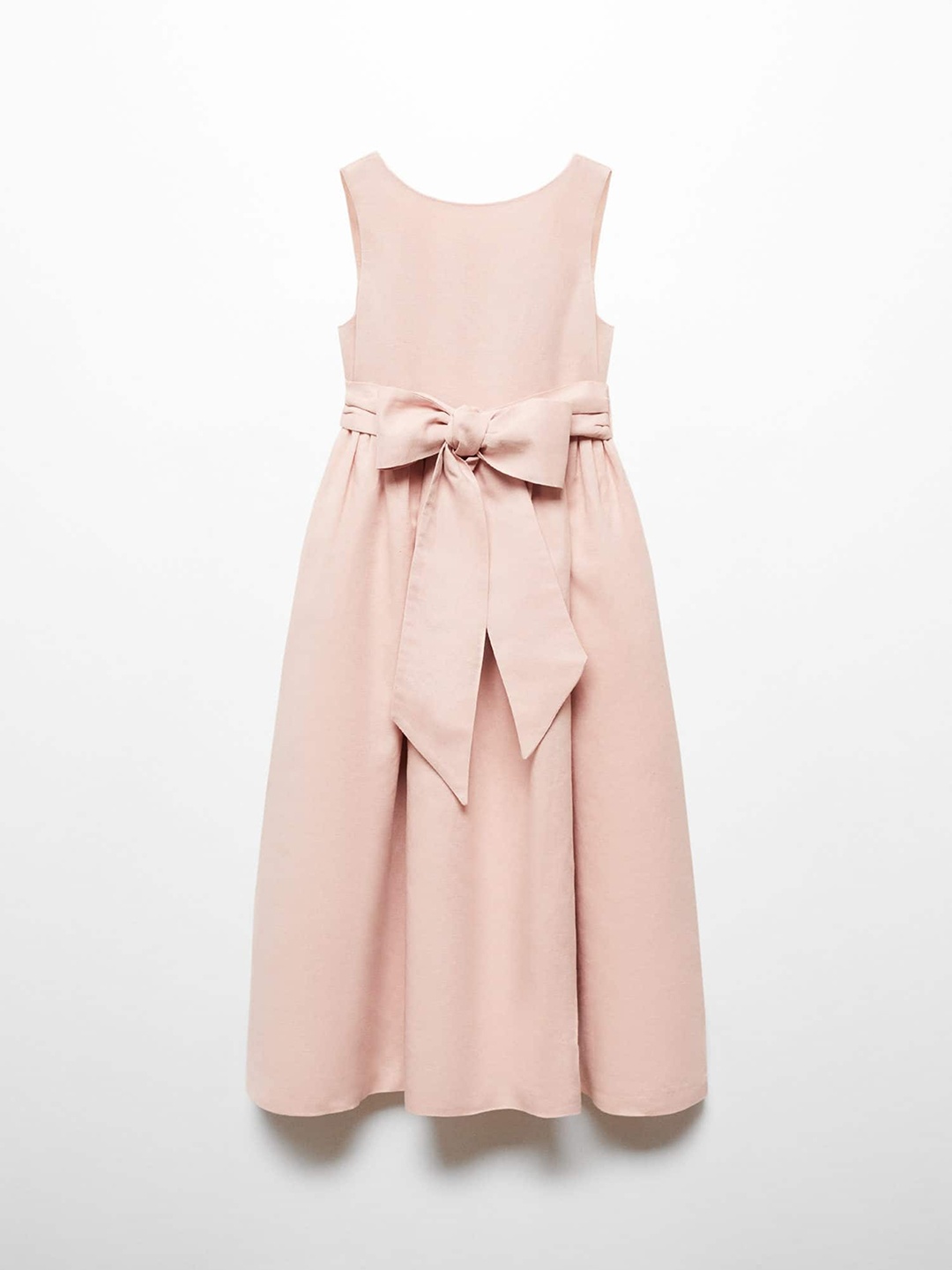 

Mango Kids Girls Linen Cotton A-Line Maxi Dress With Belt, Pink