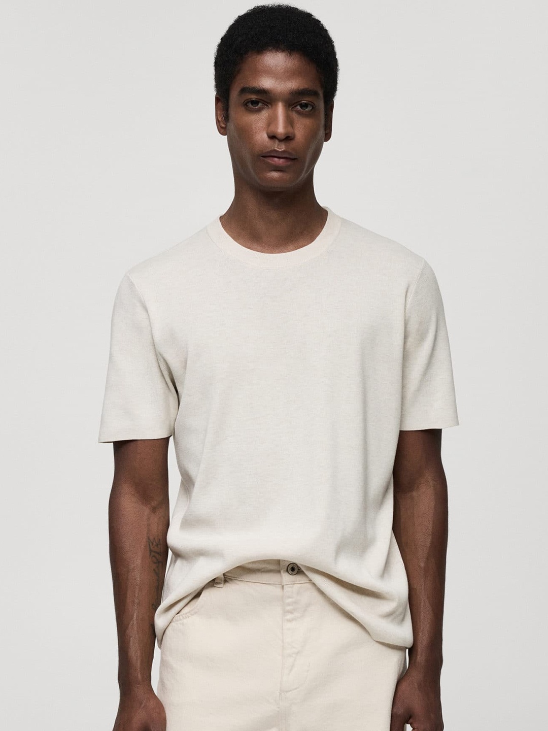 

MANGO MAN Knitted T-shirt, Off white