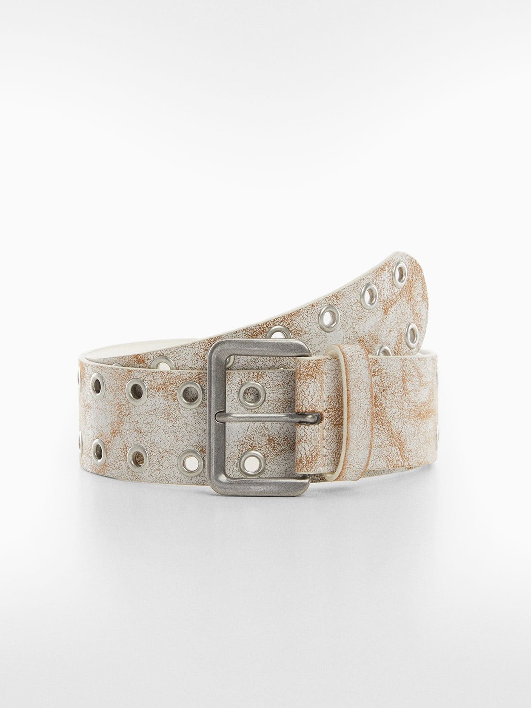

MANGO Women Worn Effect Die-Cut Belt, Beige