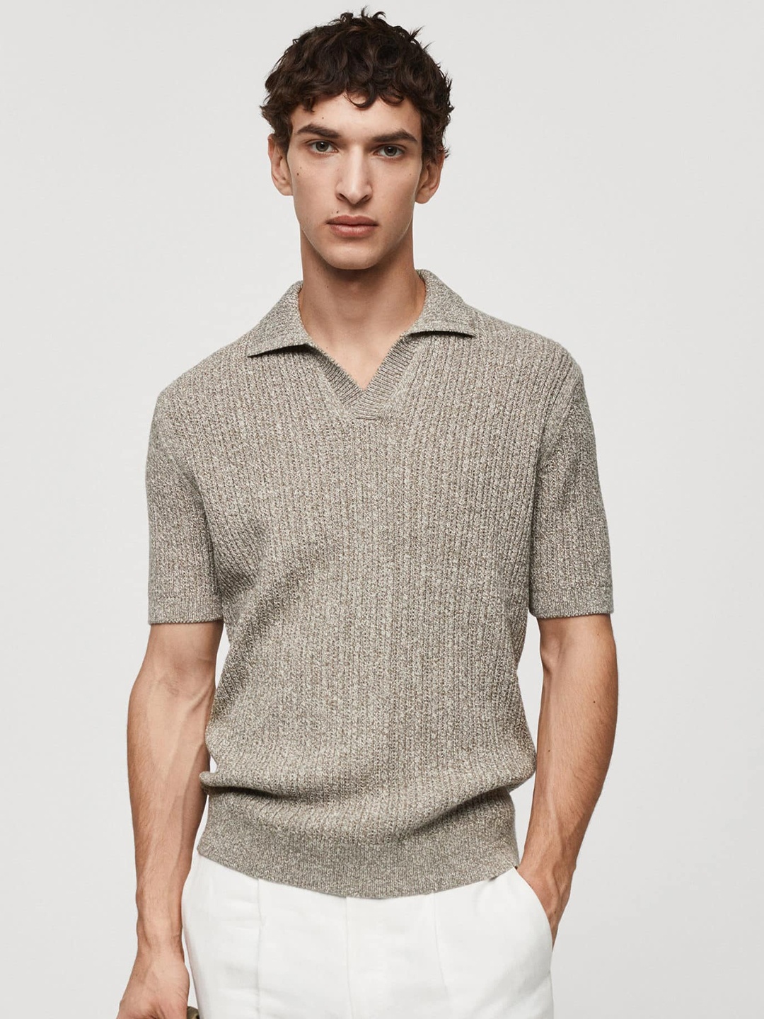 

MANGO MAN Knitted Polo Collar T-shirt, Grey