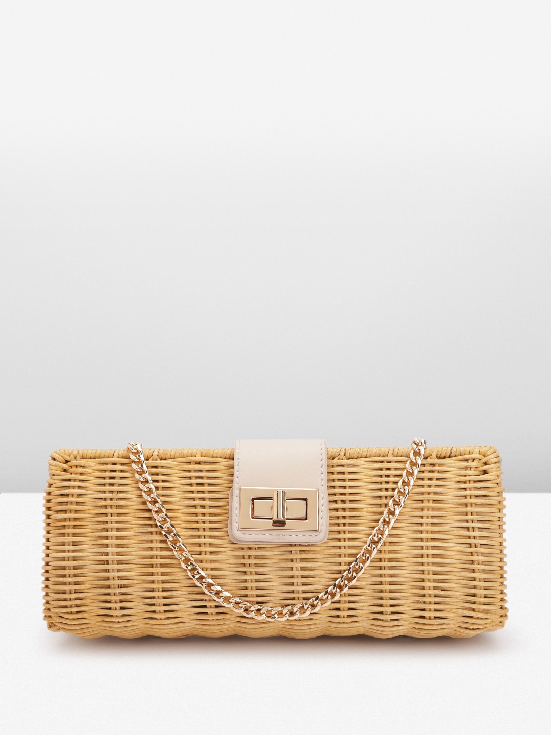 

MANGO Basket Weave Textured Purse Clutch, Beige