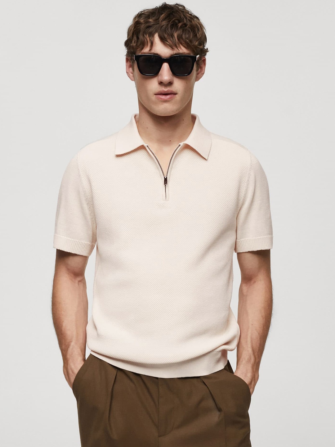 

MANGO MAN Knitted Polo Collar T-shirt, Off white