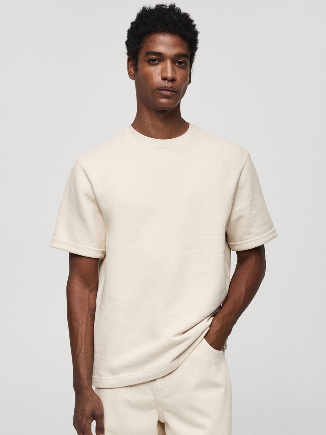 

MANGO MAN Pure Cotton T-shirt, Off white