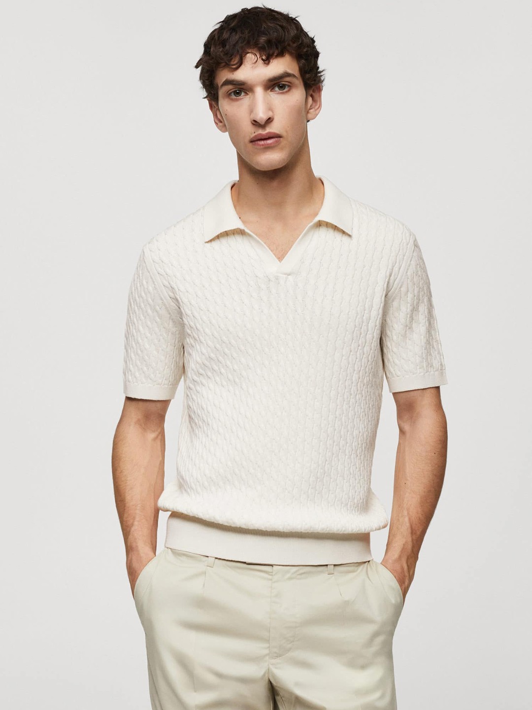 

MANGO MAN Polo Collar Pure Cotton T-shirt, White