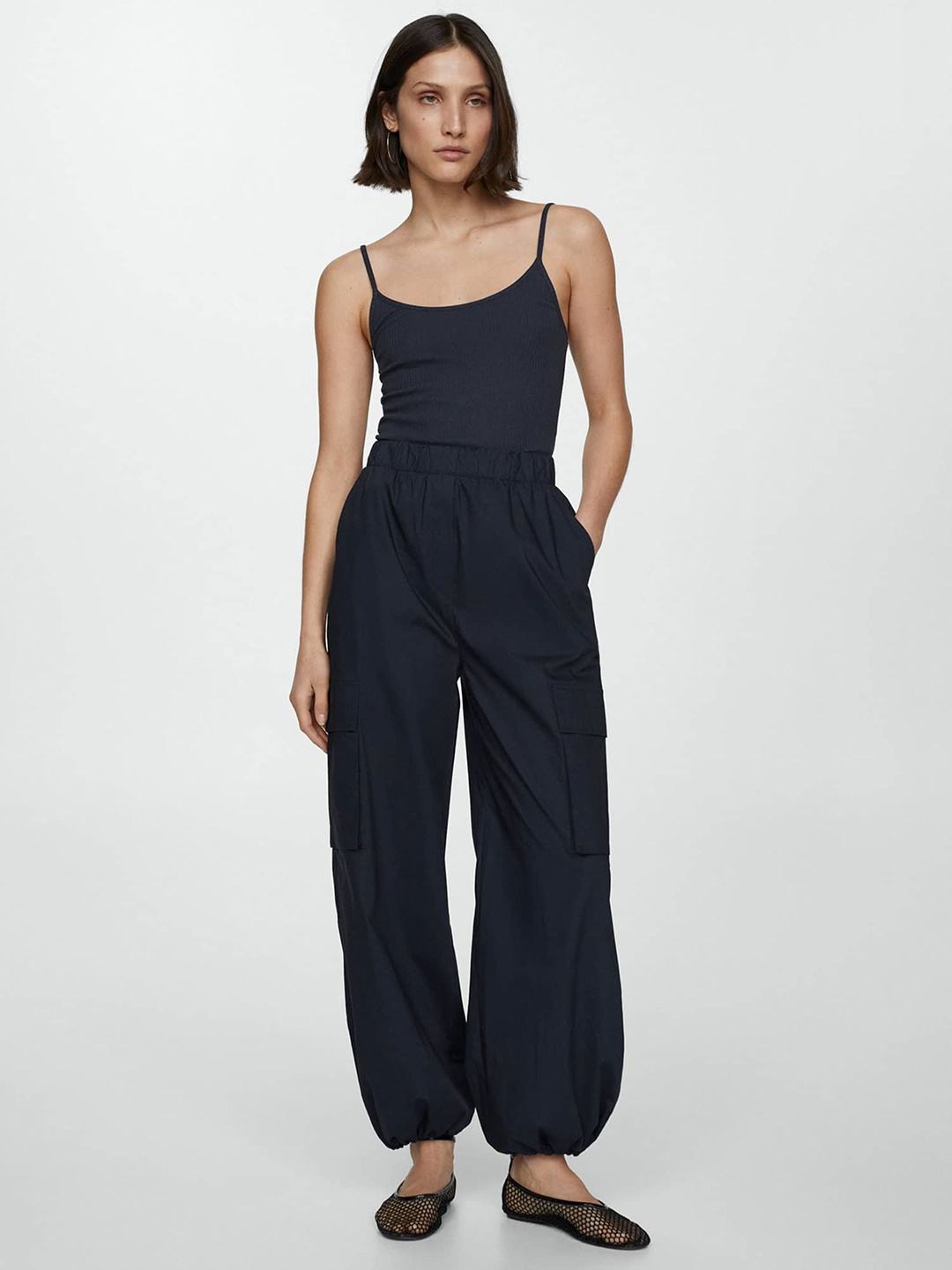 

MANGO Solid Parachute Basic Jumpsuit, Navy blue