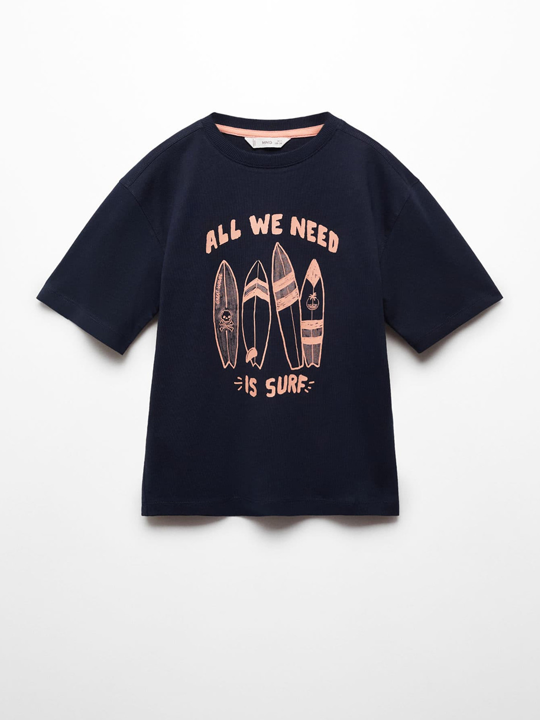 

Mango Kids Boys Graphic Printed Pure Cotton T-shirt, Navy blue
