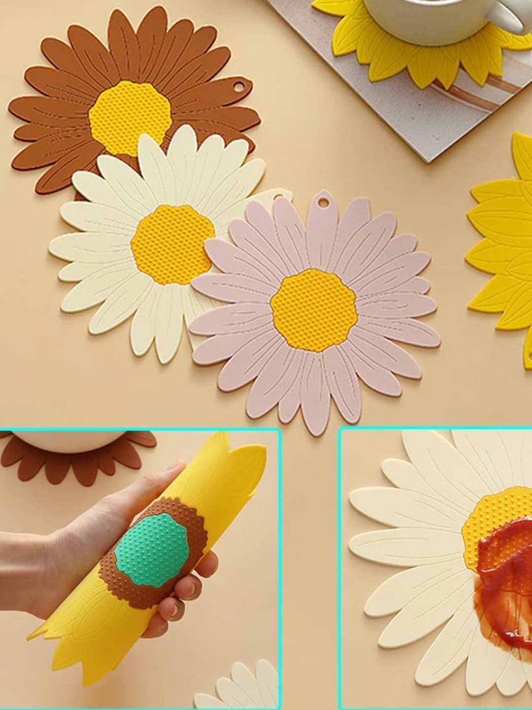 

P-Plus International Brown & Yellow 4 Pieces Sunflower Coasters
