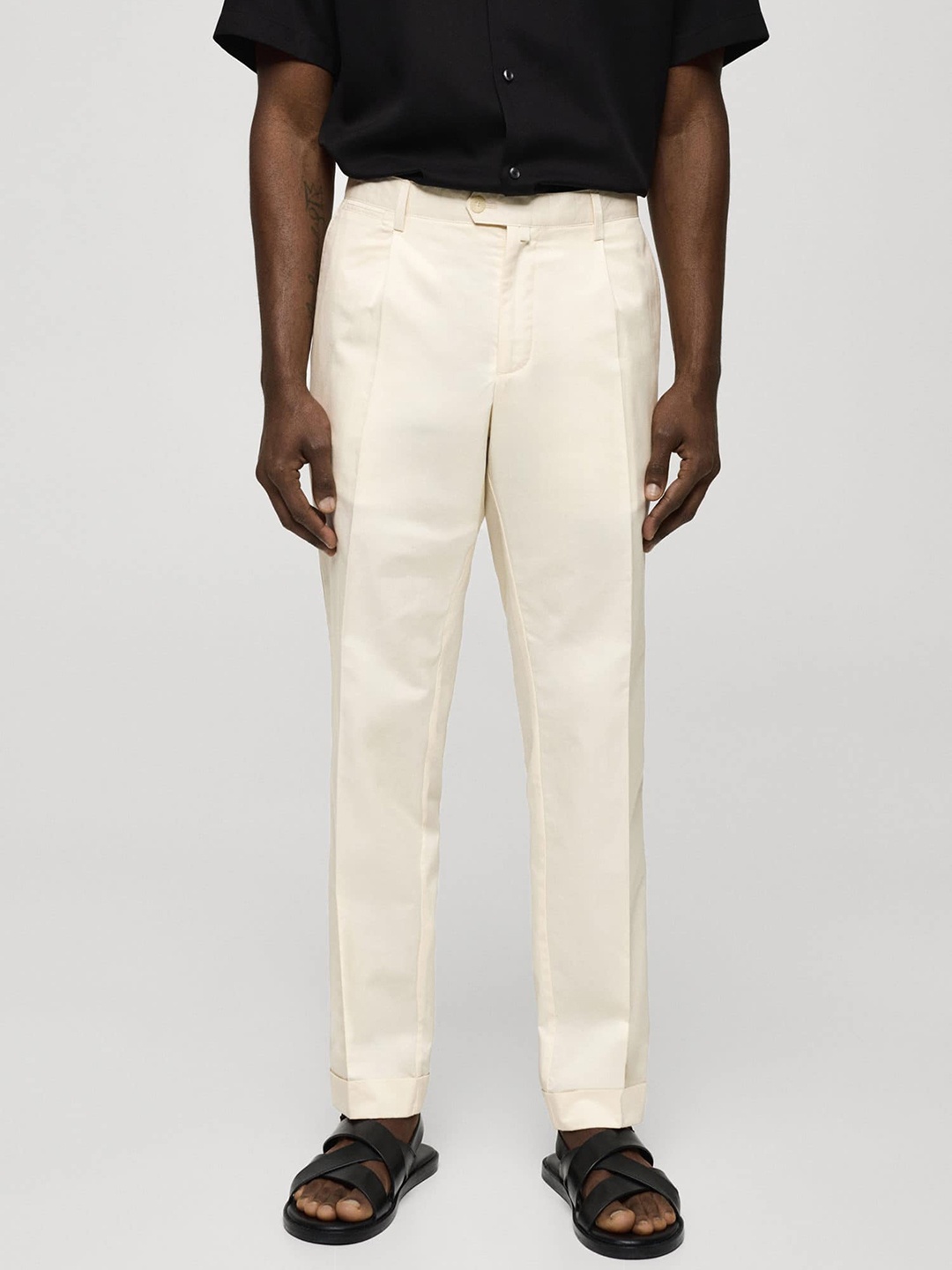 

MANGO MAN Cotton Linen Trousers, Cream