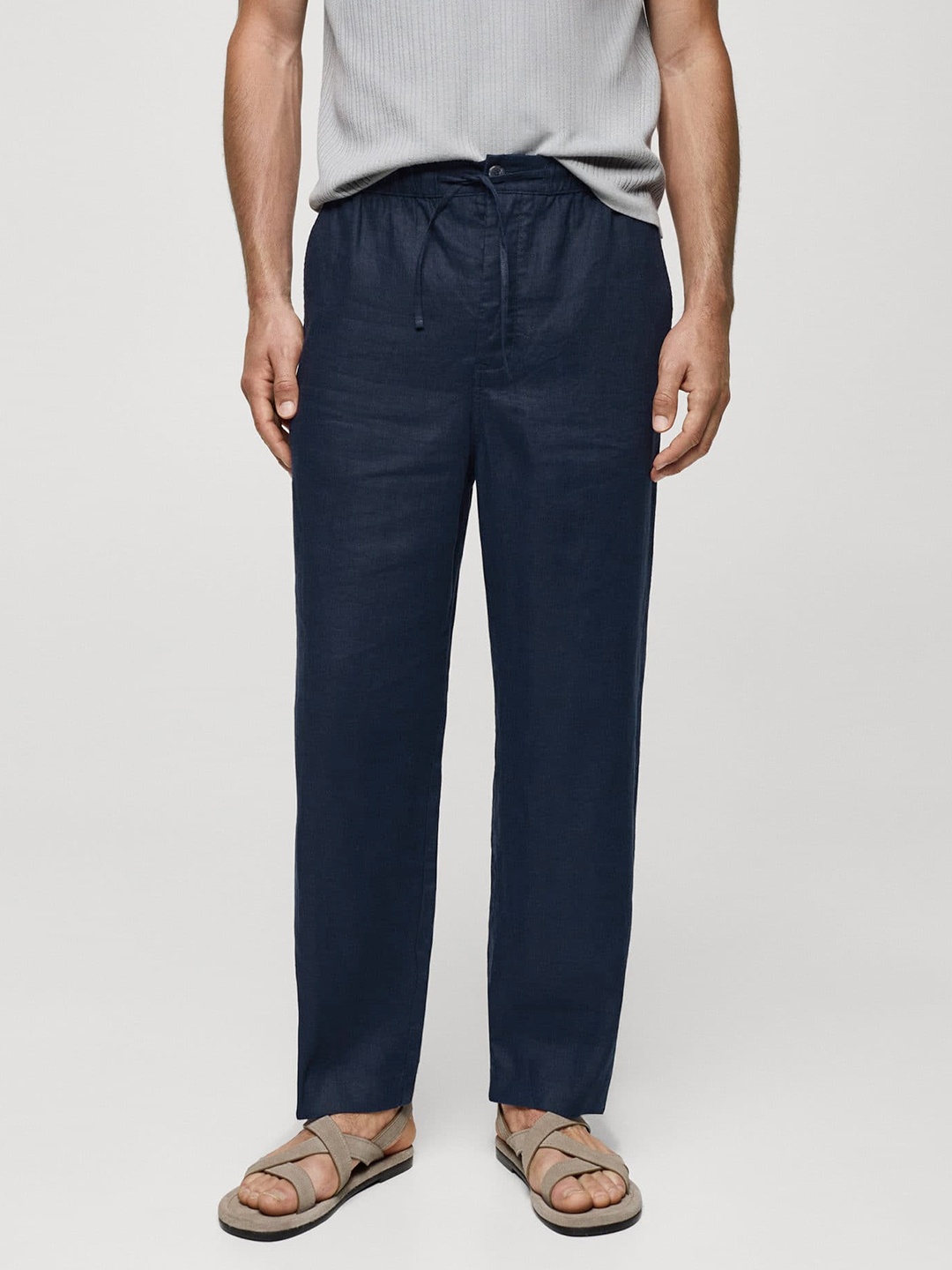 

MANGO MAN Pure Linen Trousers, Navy blue