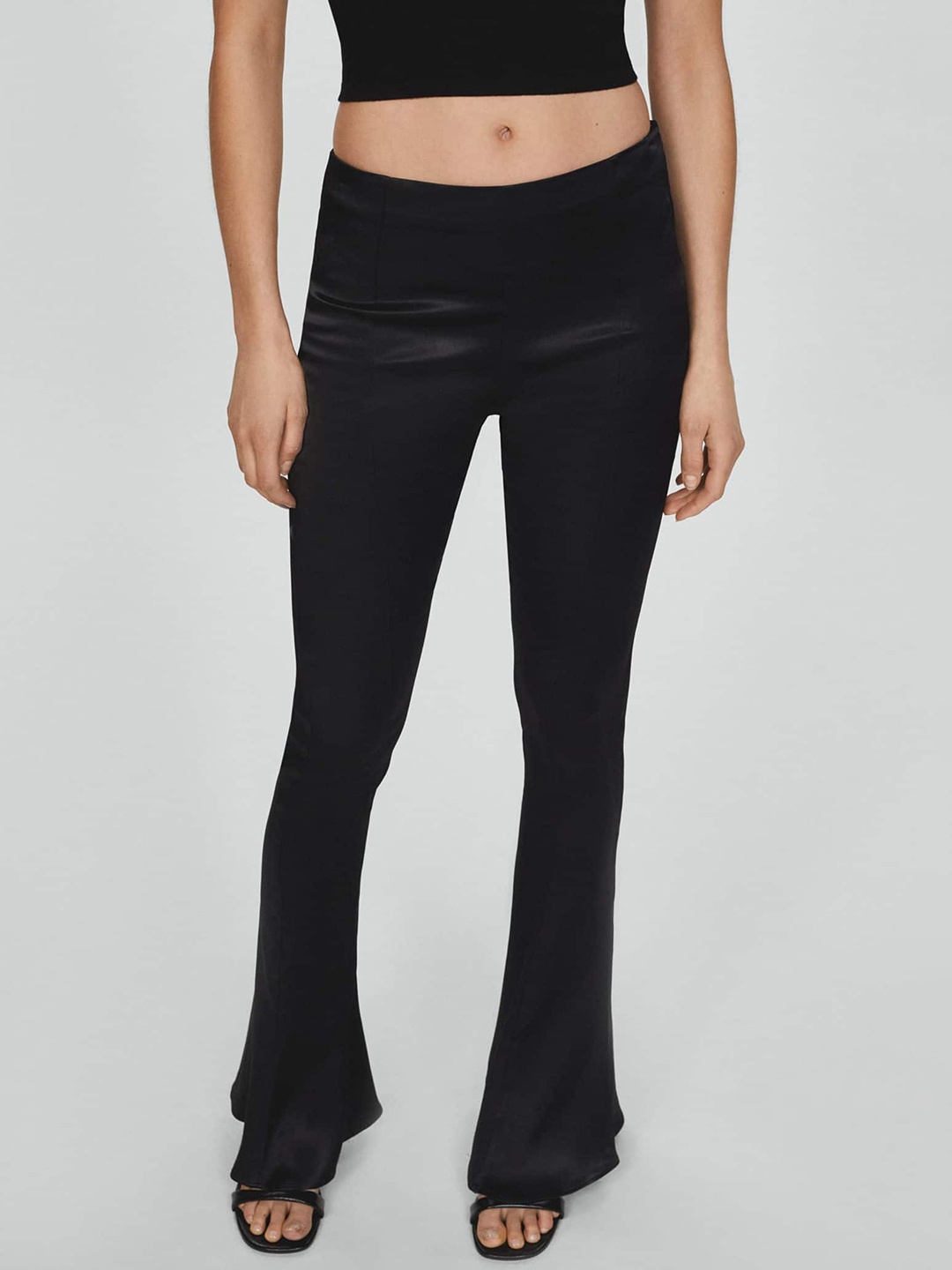 

MANGO Women Satin Flared Trousers, Black