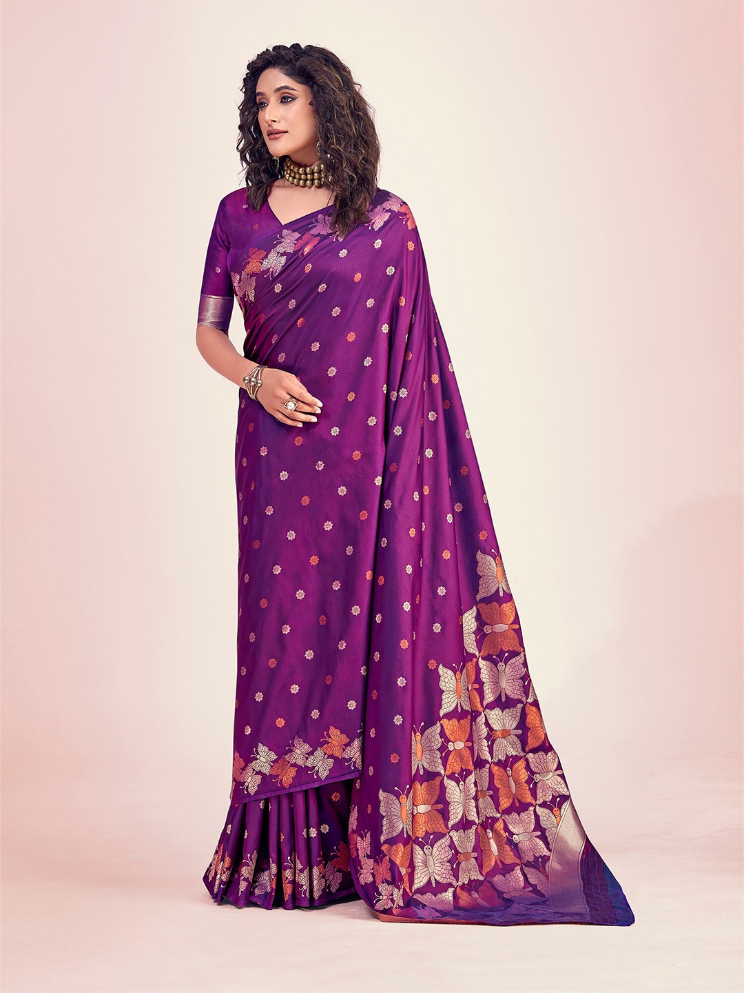 

elora Woven Design Silk Blend Banarasi Saree, Purple