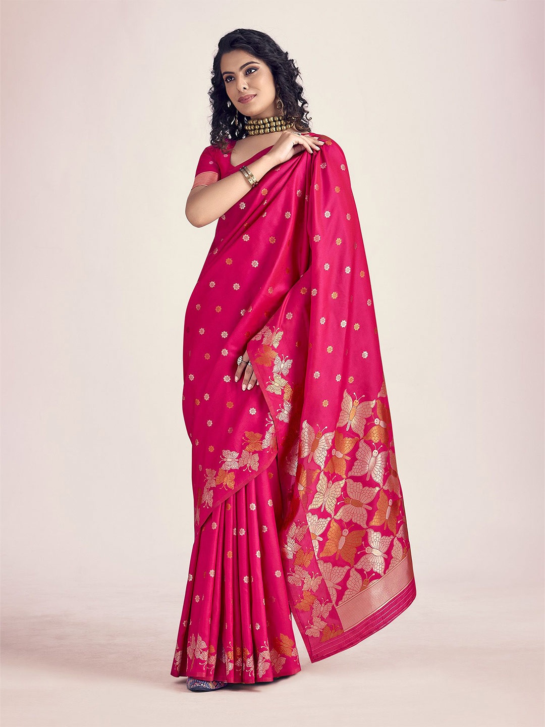

elora Woven Design Silk Blend Banarasi Saree, Pink