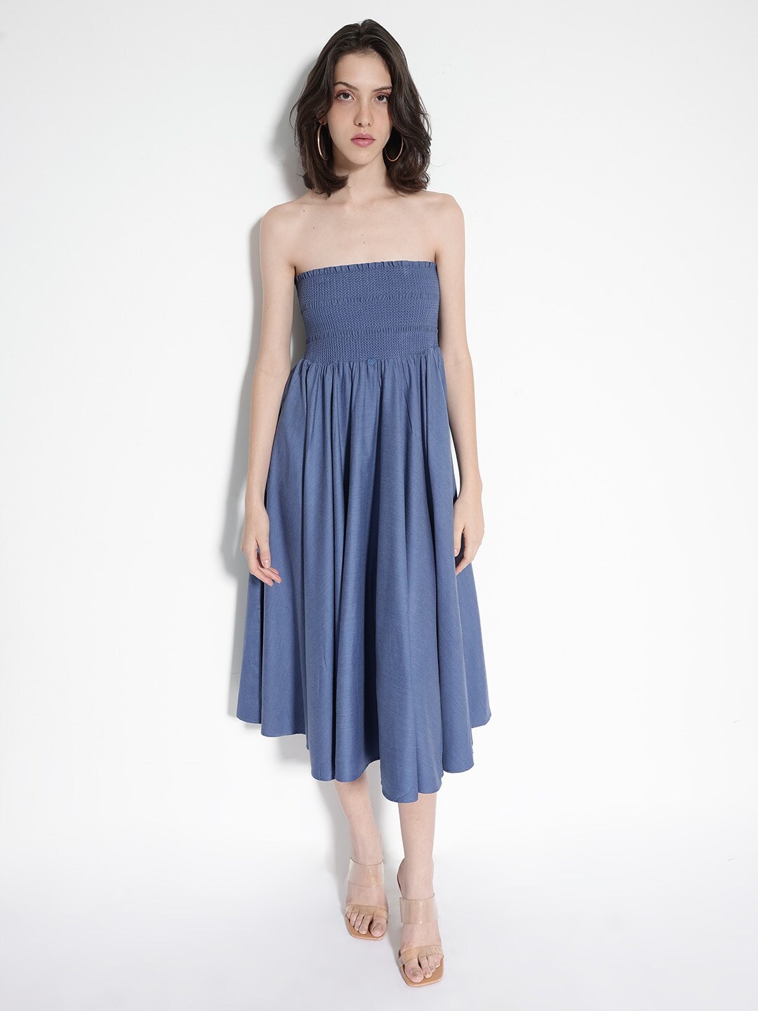 

RAREISM Strapless Sleeveless Fit & Flare Midi Dress, Blue